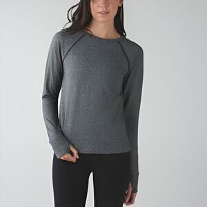 Lululemon Women Crew Love Thumbhole Pullover Sweatshirt Heathered Speckled Black